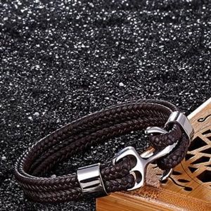 Leather & Steel Nautical Anchor Bracelet